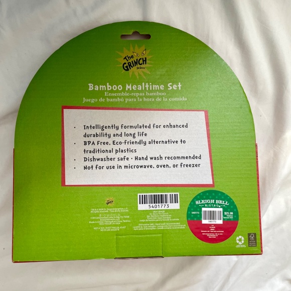 Dr. Seuss The Grinch Christmas Kids Mealtime Plate Bowl Cup Set Bamboo New - Picture 3 of 4